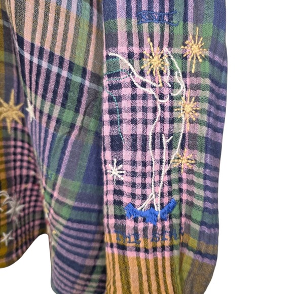 Johnny Was Workshop Plaid Embroidered Button Down Shirt Boho Floral Stars Sz S - Picture 6 of 13